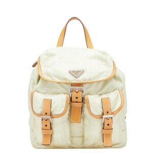 Prada triangular logo plaque backpack Green brown nylon